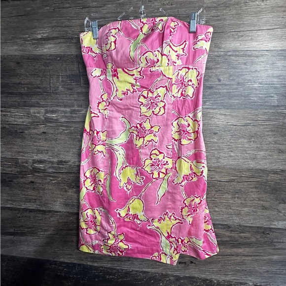 Lilly Pulitzer Pink and Yellow Strapless Bodycon Dress Size 4 - Picture 8 of 11